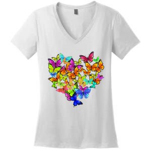 Colorful Cute Butterfly Heart Rainbow Butterflies Women's V-Neck T-Shirt