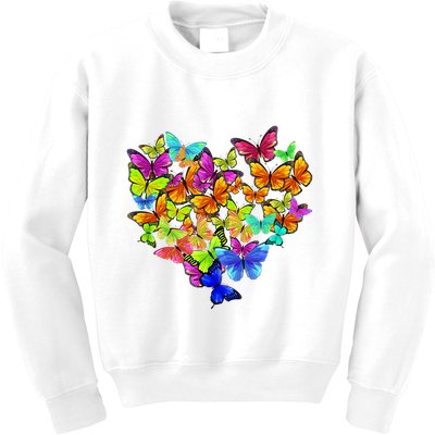 Colorful Cute Butterfly Heart Rainbow Butterflies Kids Sweatshirt
