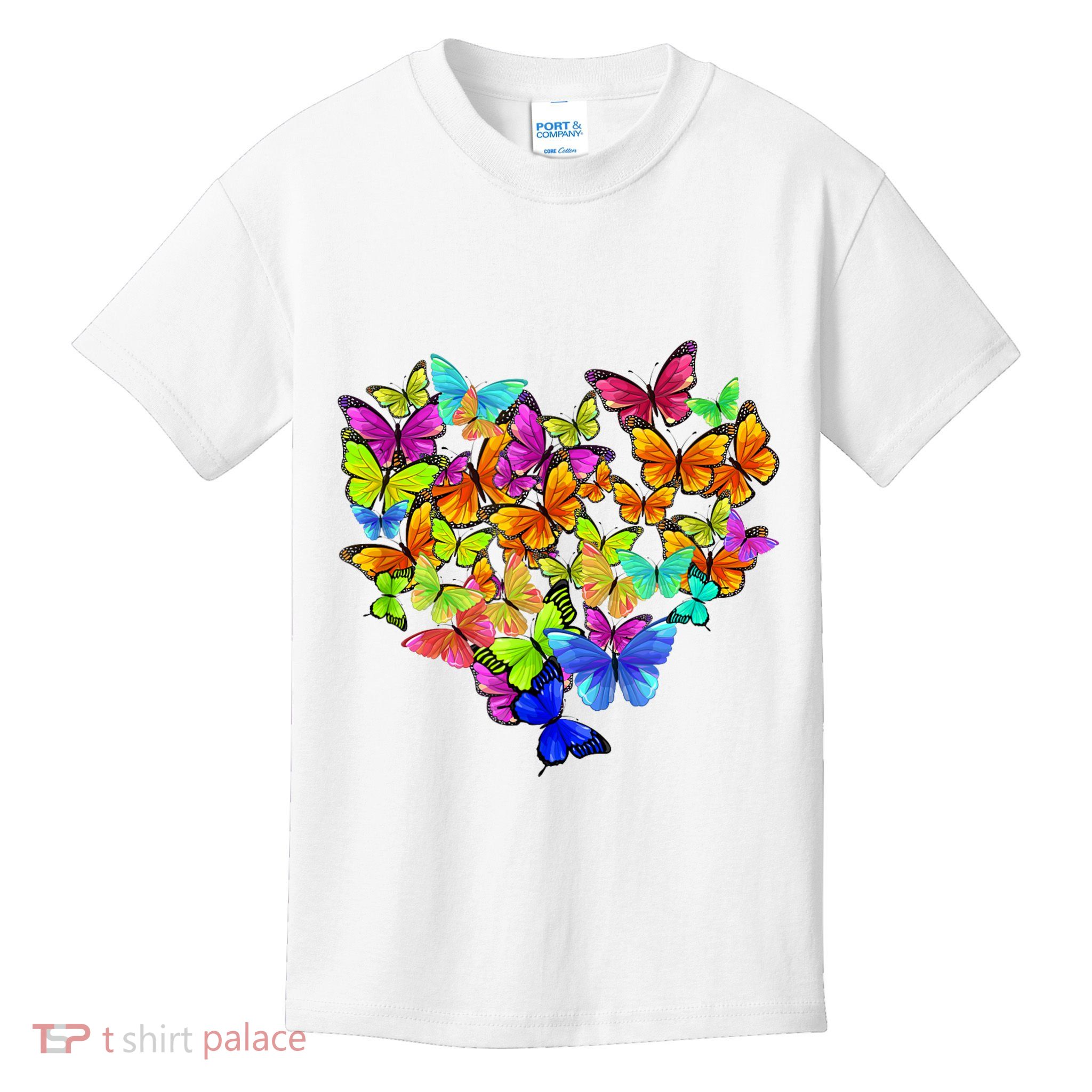 Colorful Cute Butterfly Heart Rainbow Butterflies Kids T-Shirt