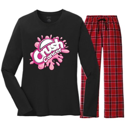 Crush Cancer Breast Cancer Awareness Women's Long Sleeve Flannel Pajama Set 