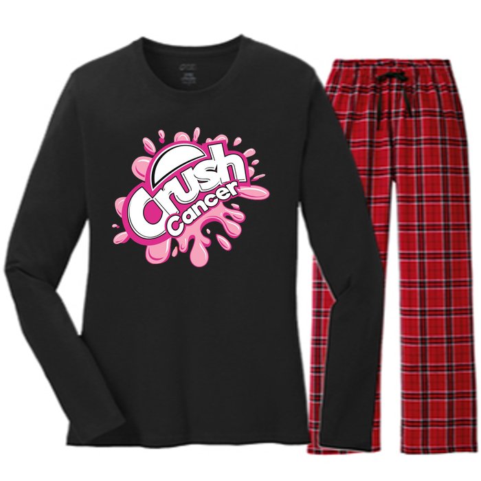 Crush Cancer Breast Cancer Awareness Women's Long Sleeve Flannel Pajama Set 