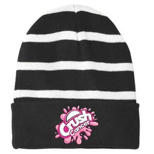 Crush Cancer Breast Cancer Awareness Striped Beanie with Solid Band