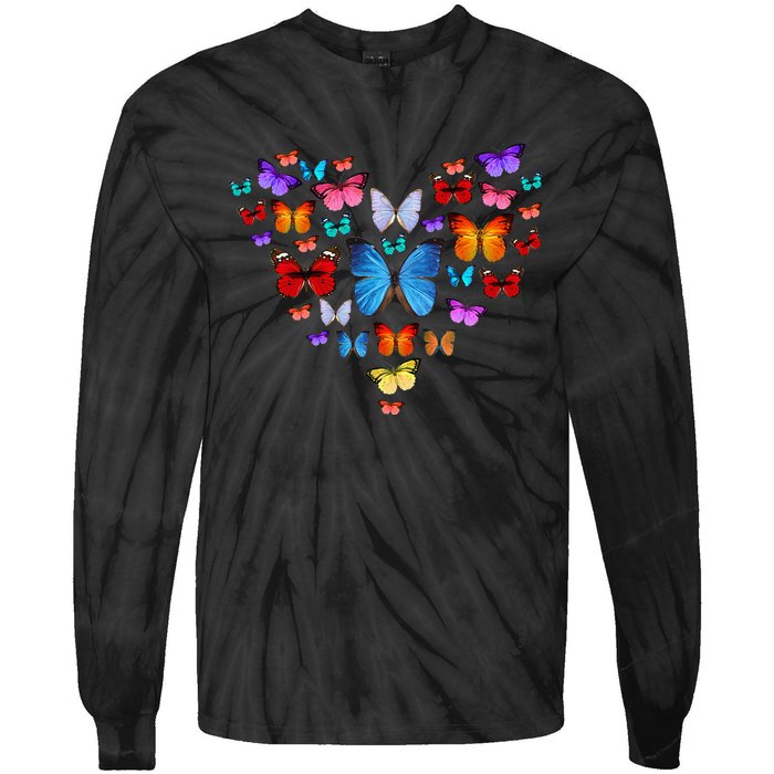 Colorful Cute Butterfly Heart Butterflies Tie-Dye Long Sleeve Shirt