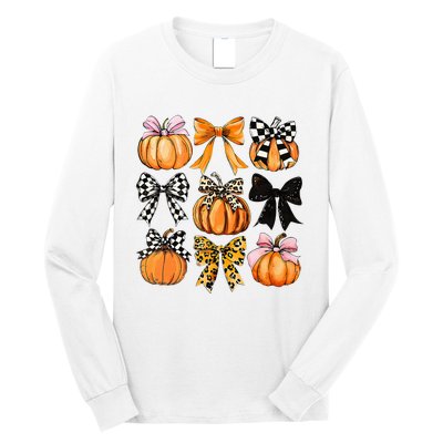 Cute Coquette Bows Pumpkin Season Halloween Autumn Fall Long Sleeve Shirt