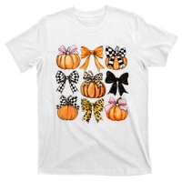 Cute Coquette Bows Pumpkin Season Halloween Autumn Fall T-Shirt