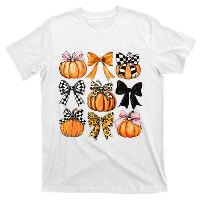 Cute Coquette Bows Pumpkin Season Halloween Autumn Fall T-Shirt