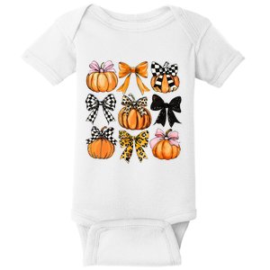 Cute Coquette Bows Pumpkin Season Halloween Autumn Fall Baby Bodysuit