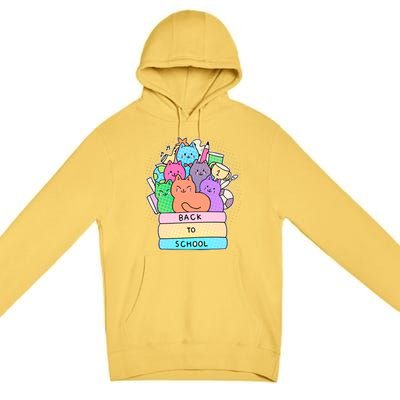 Cute Colorful Back to School Book Cats Premium Pullover Hoodie