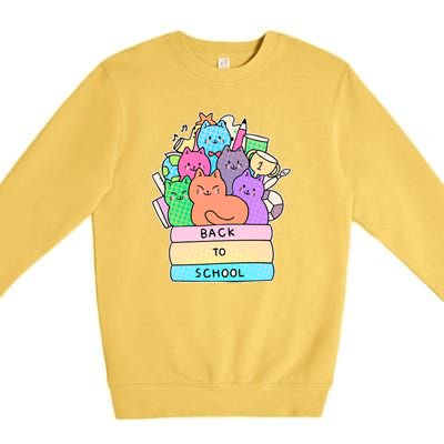 Cute Colorful Back to School Book Cats Premium Crewneck Sweatshirt