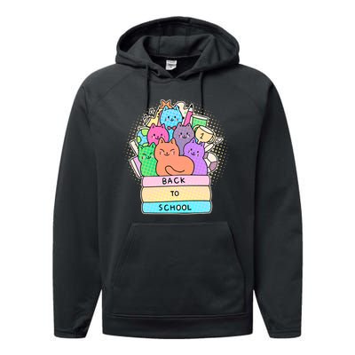 Cute Colorful Back to School Book Cats Performance Fleece Hoodie