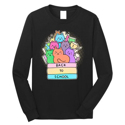 Cute Colorful Back to School Book Cats Long Sleeve Shirt