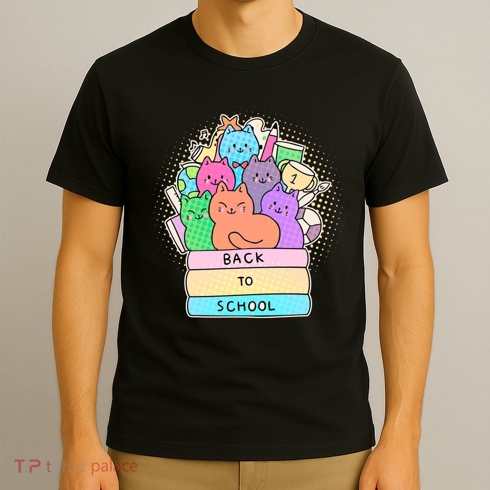 Cute Colorful Back to School Book Cats T-Shirt