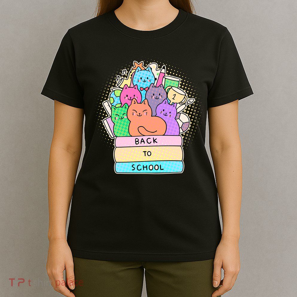 Cute Colorful Back to School Book Cats T-Shirt