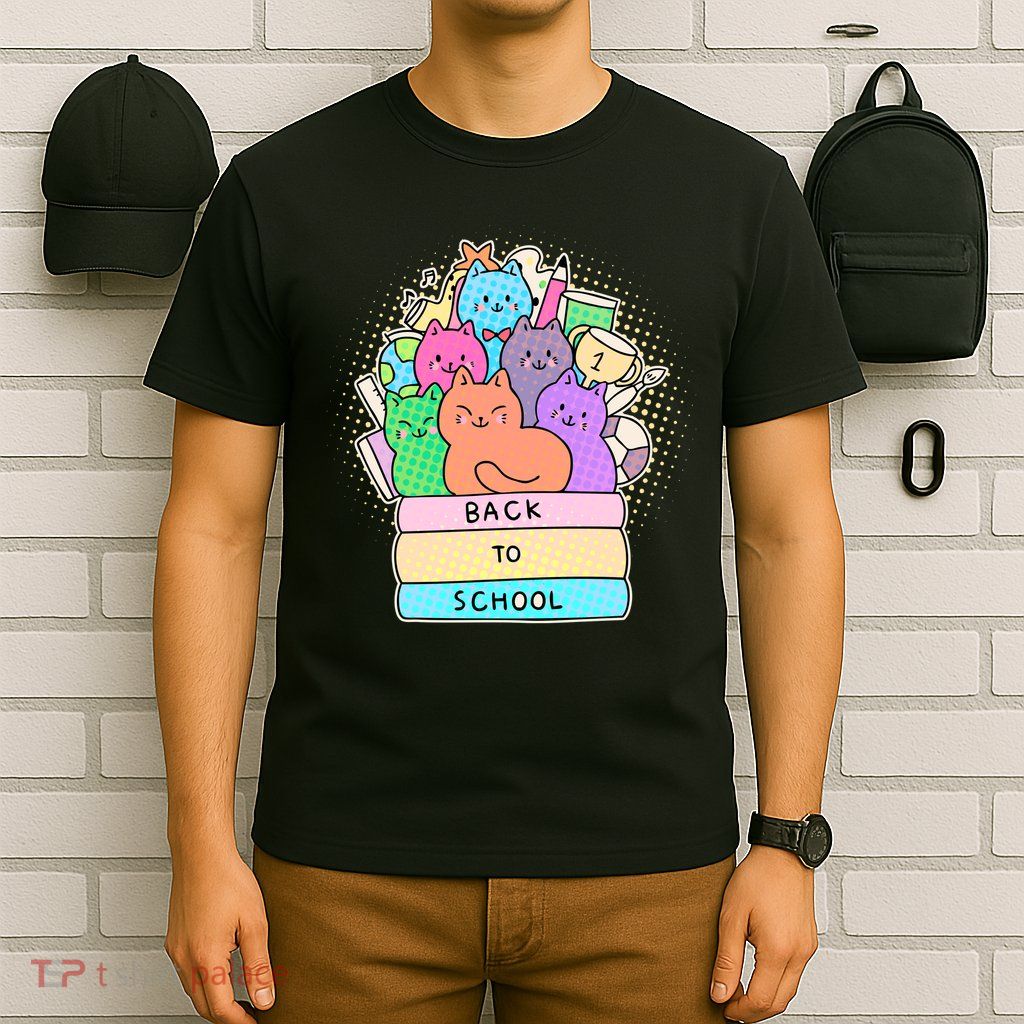 Cute Colorful Back to School Book Cats T-Shirt