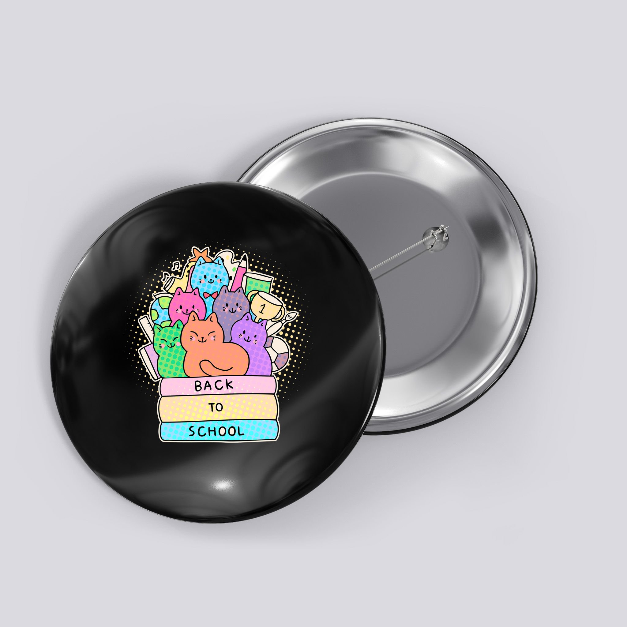 Cute Colorful Back to School Book Cats Button