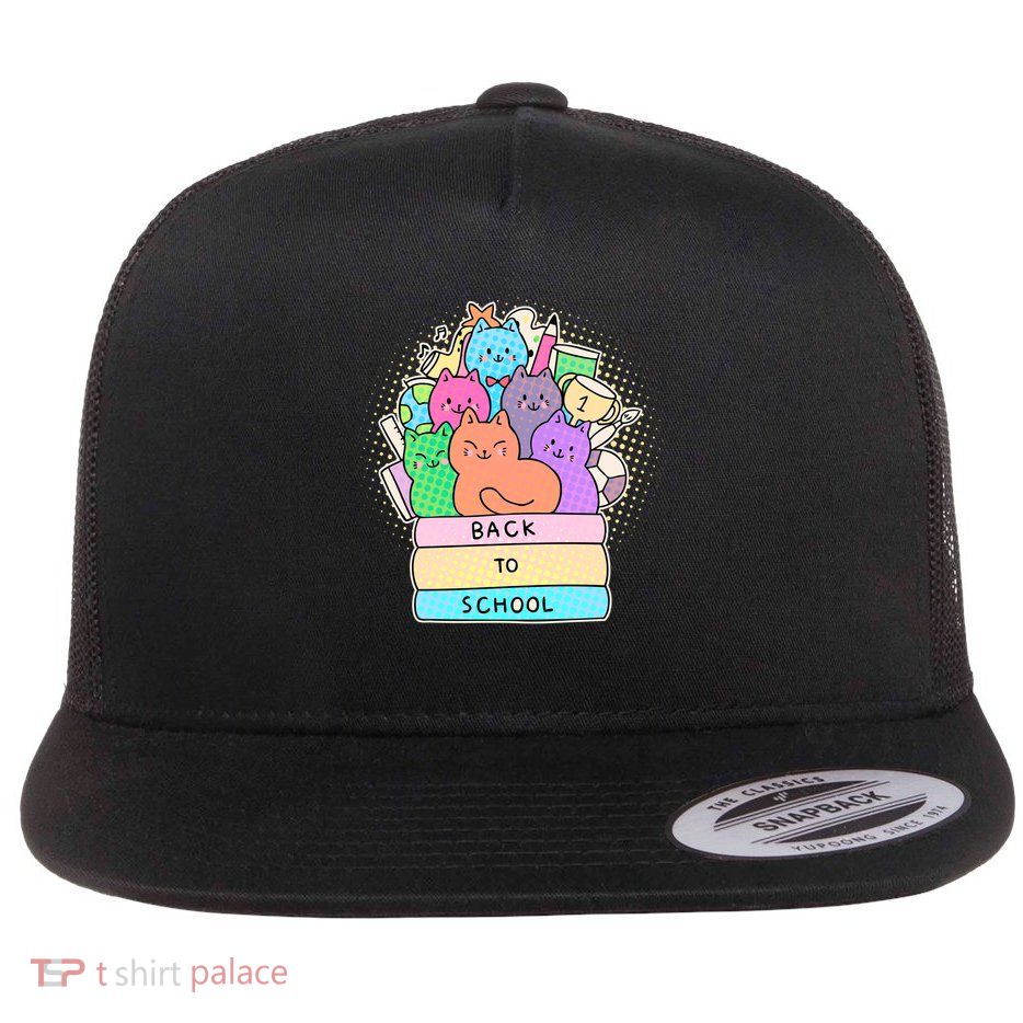 Cute Colorful Back to School Book Cats Flatbill Hat