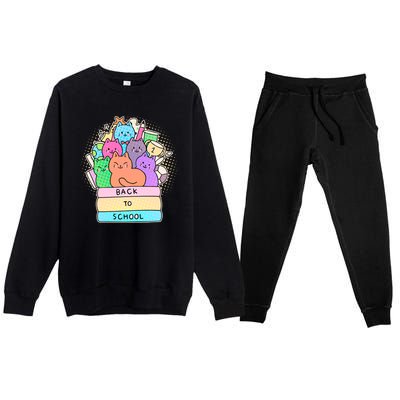 Cute Colorful Back to School Book Cats Premium Crewneck Sweatsuit Set