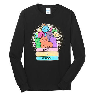 Cute Colorful Back to School Book Cats Tall Long Sleeve T-Shirt