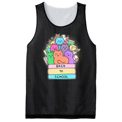 Cute Colorful Back to School Book Cats Mesh Reversible Basketball Jersey Tank