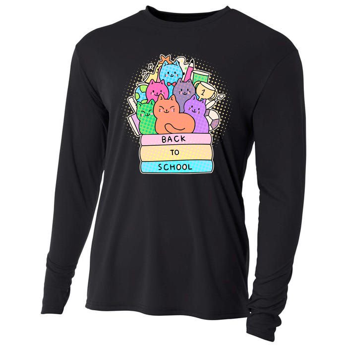 Cute Colorful Back to School Book Cats Cooling Performance Long Sleeve Crew