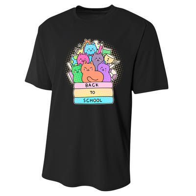 Cute Colorful Back to School Book Cats Performance Sprint T-Shirt