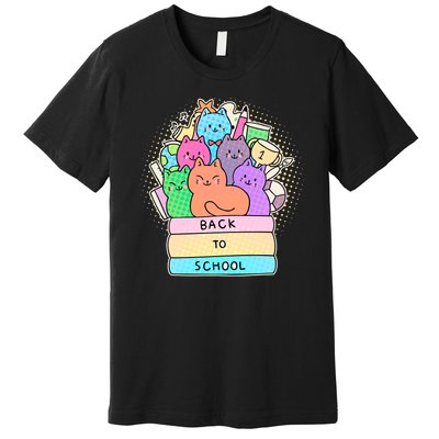 Cute Colorful Back to School Book Cats Premium T-Shirt