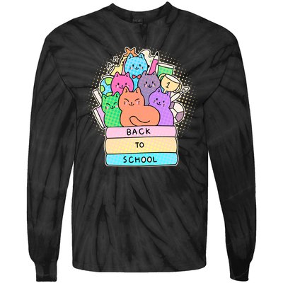 Cute Colorful Back to School Book Cats Tie-Dye Long Sleeve Shirt