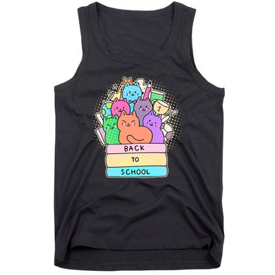 Cute Colorful Back to School Book Cats Tank Top