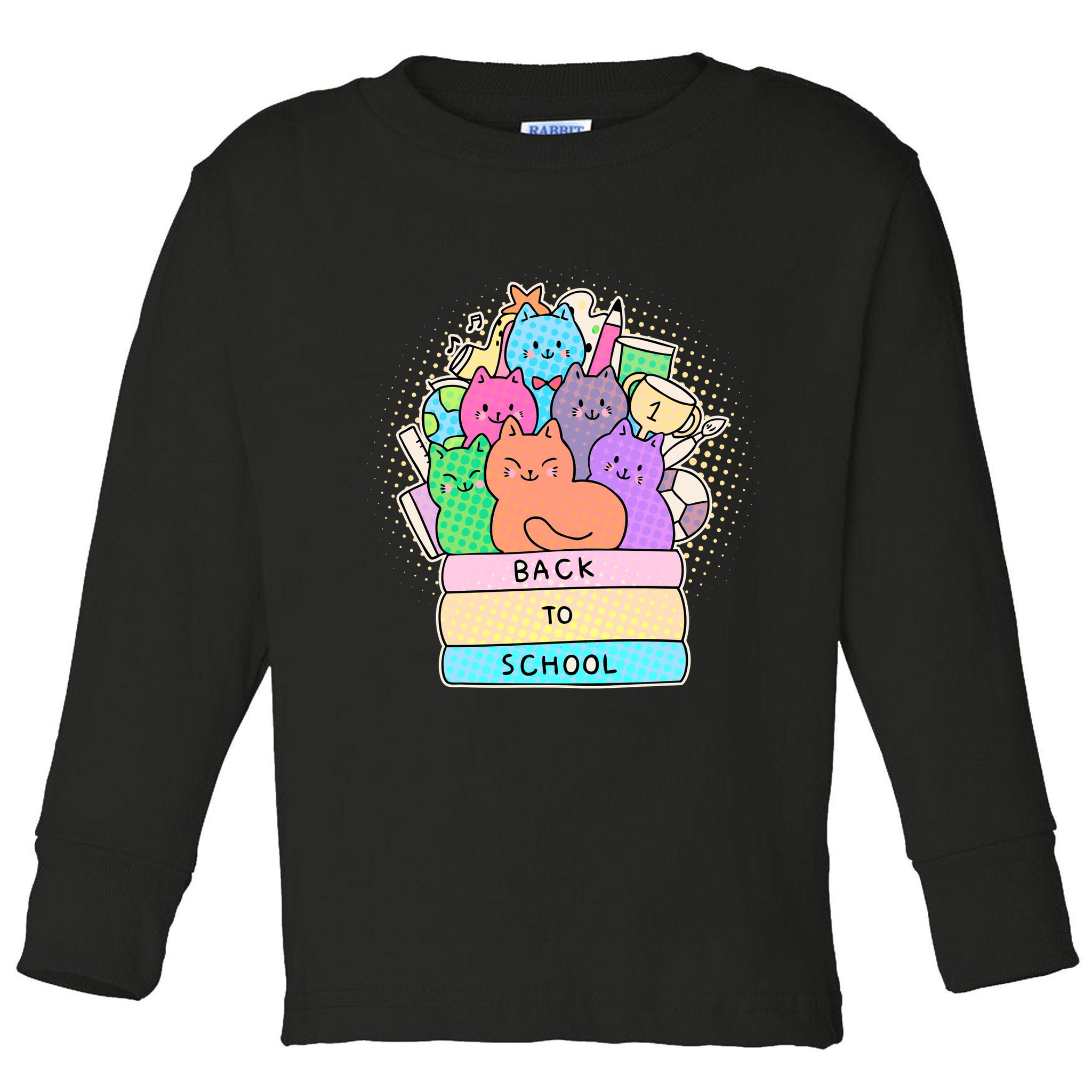 Cute Colorful Back to School Book Cats Toddler Long Sleeve Shirt