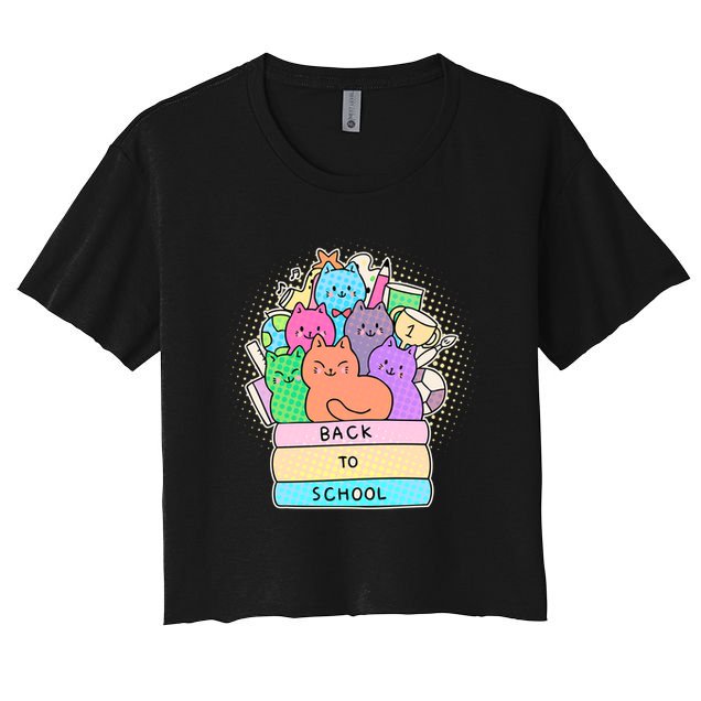 Cute Colorful Back to School Book Cats Crop Top