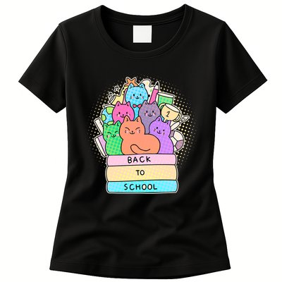 Cute Colorful Back to School Book Cats Womens T-Shirt
