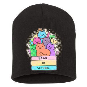 Cute Colorful Back to School Book Cats Short Acrylic Beanie