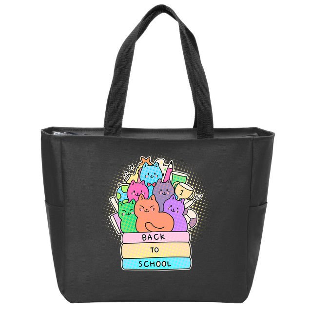 Cute Colorful Back to School Book Cats Zip Tote Bag