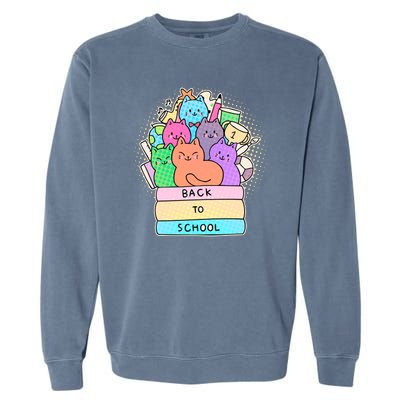 Cute Colorful Back to School Book Cats Garment-Dyed Sweatshirt