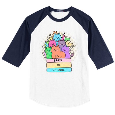 Cute Colorful Back to School Book Cats Baseball Sleeve Shirt