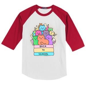 Cute Colorful Back to School Book Cats Kids Colorblock Raglan Jersey