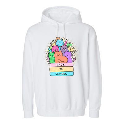 Cute Colorful Back to School Book Cats Garment-Dyed Fleece Hoodie