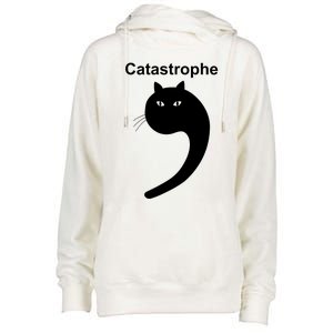 Catastrophe Comma Black Cat Funny Saying Cat As Apostrophe Womens Funnel Neck Pullover Hood