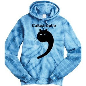 Catastrophe Comma Black Cat Funny Saying Cat As Apostrophe Tie Dye Hoodie