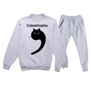 Catastrophe Comma Black Cat Funny Saying Cat As Apostrophe Premium Crewneck Sweatsuit Set