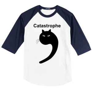 Catastrophe Comma Black Cat Funny Saying Cat As Apostrophe Baseball Sleeve Shirt