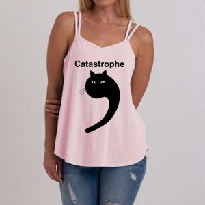 Catastrophe Comma Black Cat Funny Saying Cat As Apostrophe Women's Strappy Tank