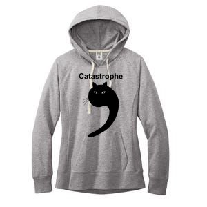 Catastrophe Comma Black Cat Funny Saying Cat As Apostrophe Women's Fleece Hoodie