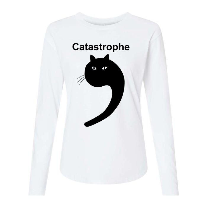 Catastrophe Comma Black Cat Funny Saying Cat As Apostrophe Womens Cotton Relaxed Long Sleeve T-Shirt