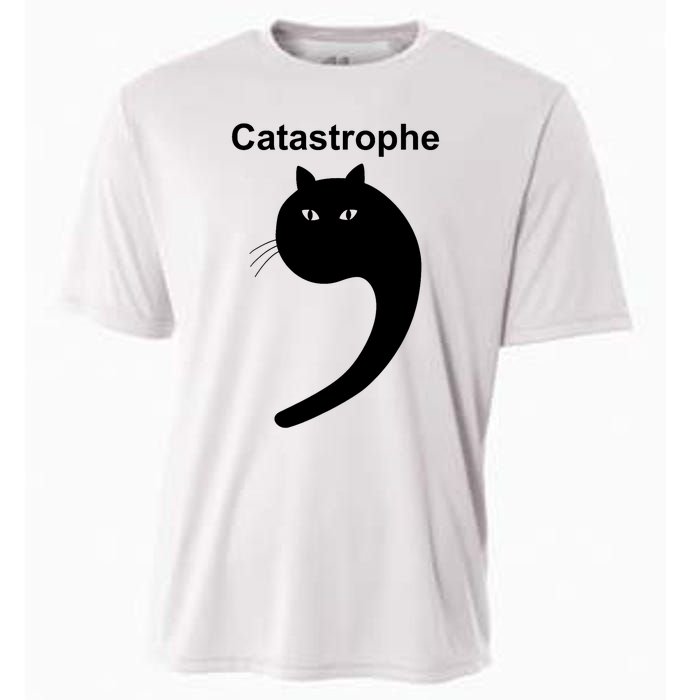 Catastrophe Comma Black Cat Funny Saying Cat As Apostrophe Cooling Performance Crew T-Shirt