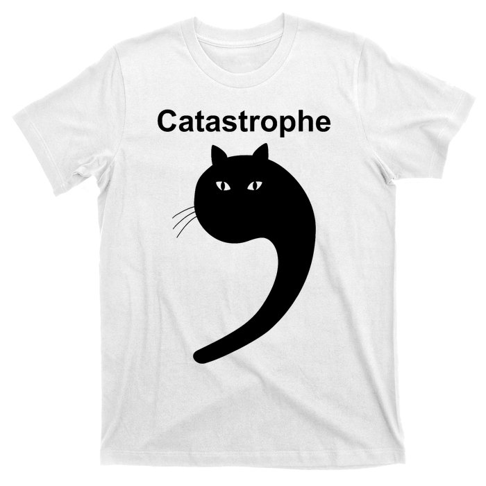 Catastrophe Comma Black Cat Funny Saying Cat As Apostrophe T-Shirt