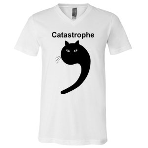 Catastrophe Comma Black Cat Funny Saying Cat As Apostrophe V-Neck T-Shirt