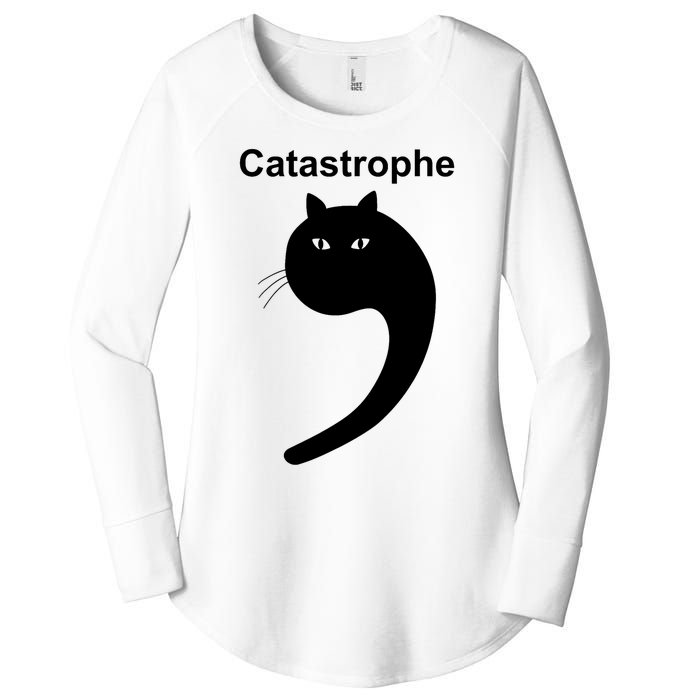 Catastrophe Comma Black Cat Funny Saying Cat As Apostrophe Women's Perfect Tri Tunic Long Sleeve Shirt