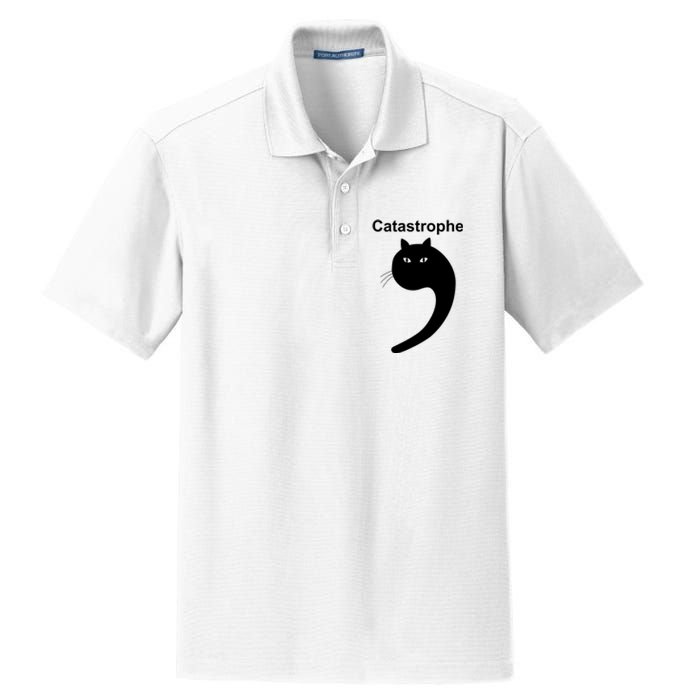 Catastrophe Comma Black Cat Funny Saying Cat As Apostrophe Dry Zone Grid Polo