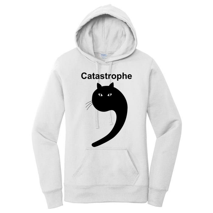 Catastrophe Comma Black Cat Funny Saying Cat As Apostrophe Women's Pullover Hoodie